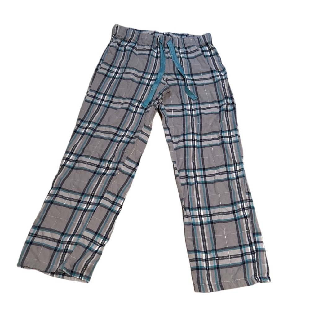 Women's Grey and Teal Plaid Pyjama Bottoms Size Small